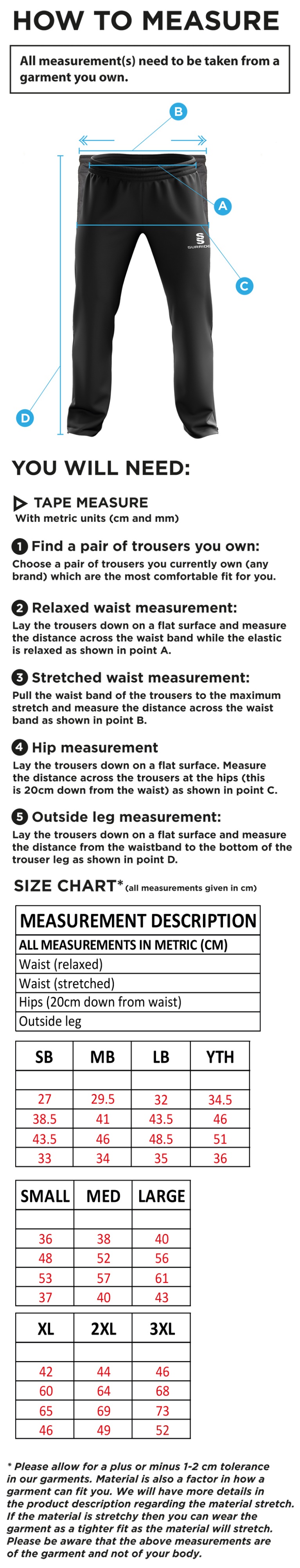 Upperthong CC - Tracksuit Pant - Size Guide