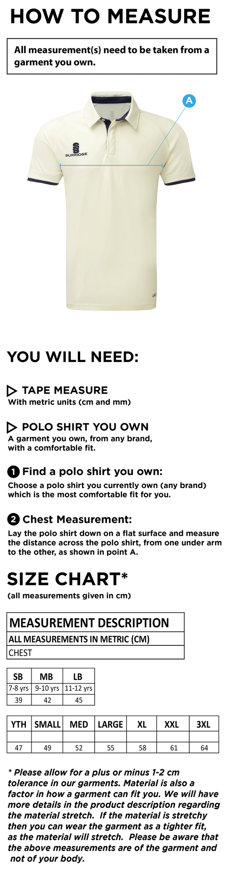 Upperthong CC - Ergo S/S playing shirt - Size Guide