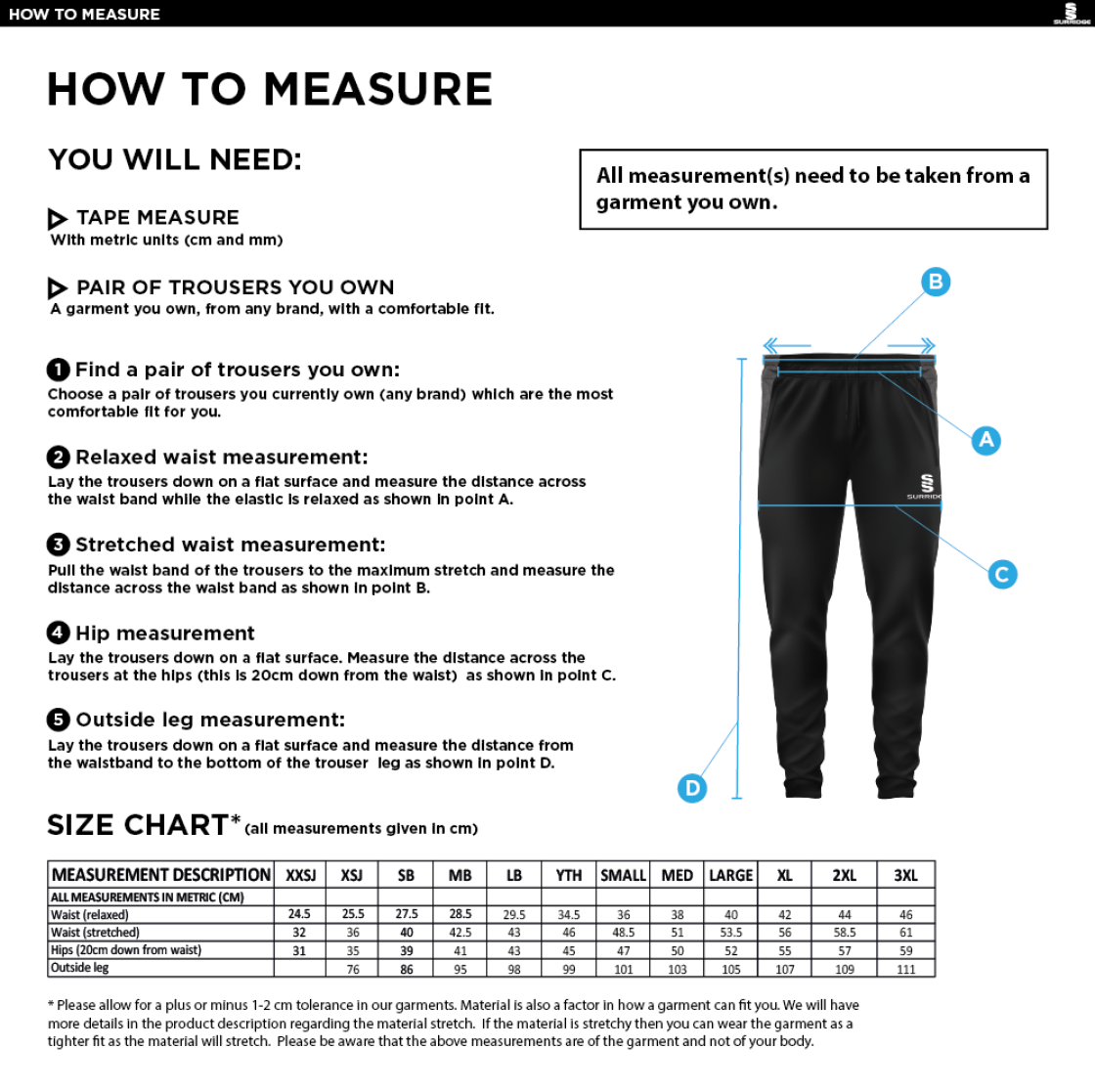 Upperthong CC - Slim Training Pant - Size Guide