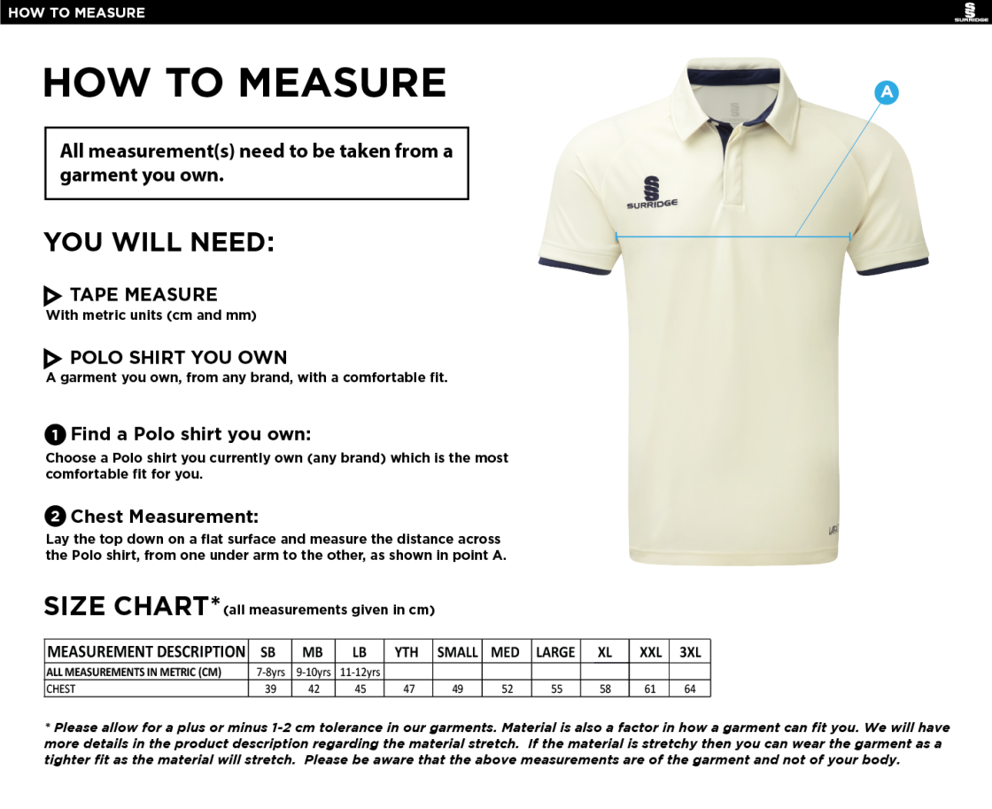 Upperthong CC - Ergo S/S playing shirt - Size Guide