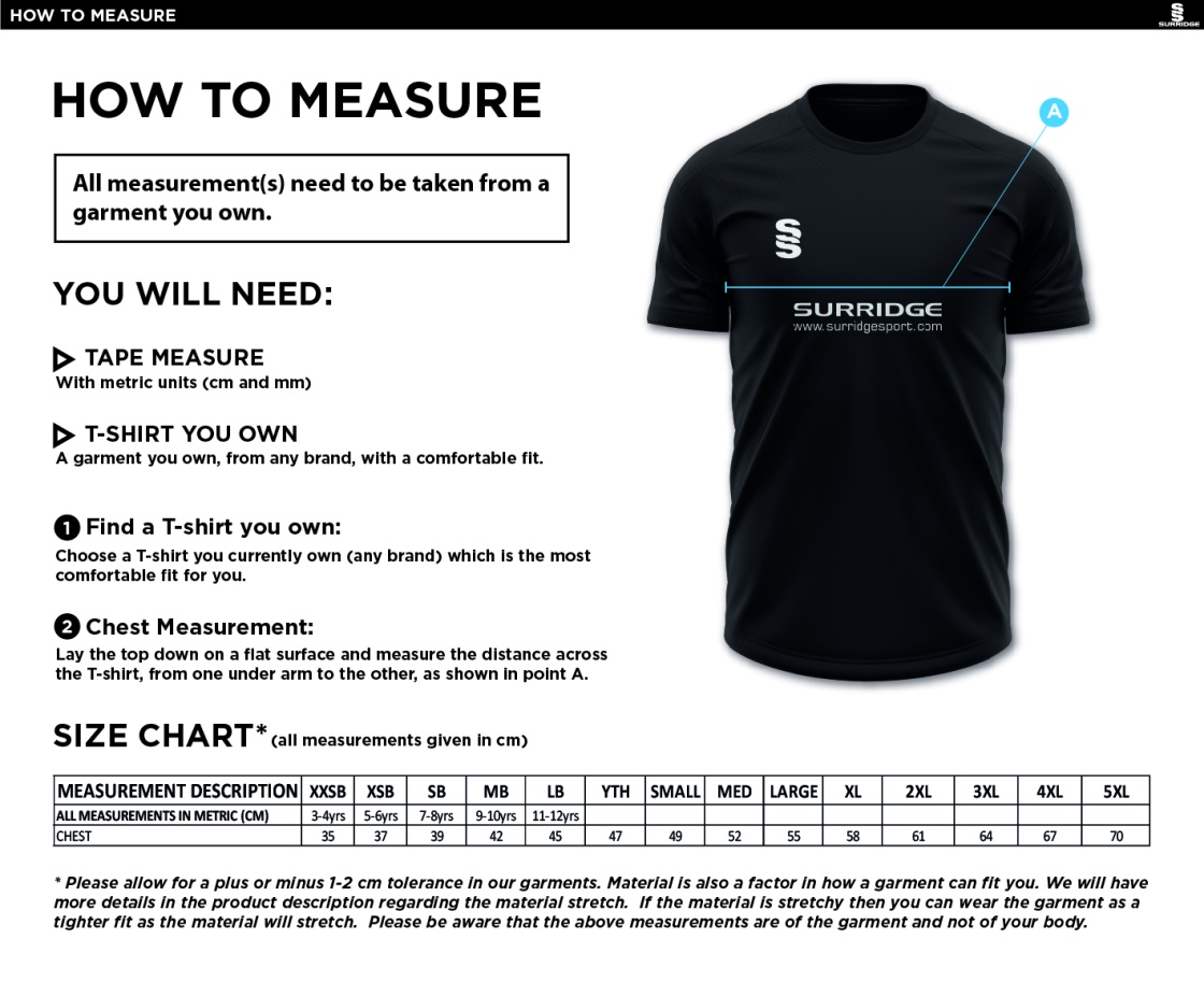 Upperthong CC - Blade Training Tee - Size Guide