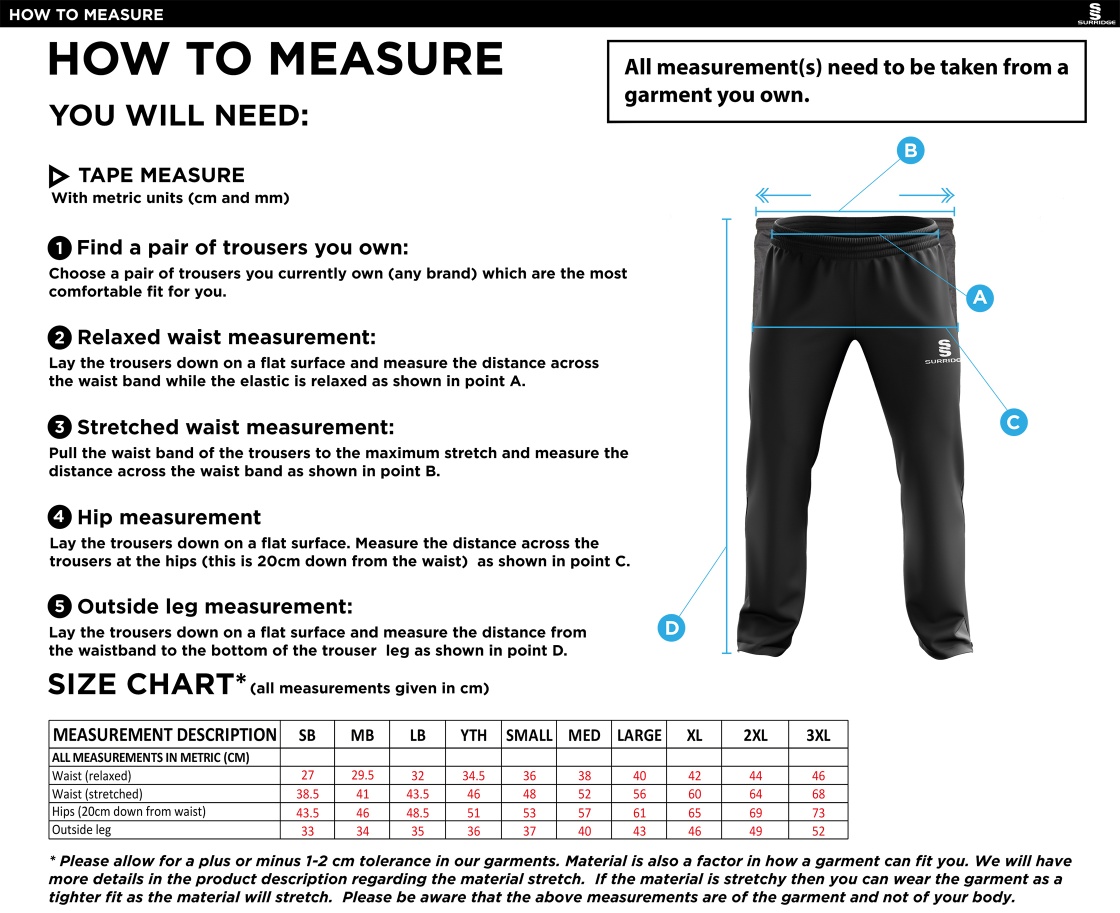 Upperthong CC - Tracksuit Pant - Size Guide