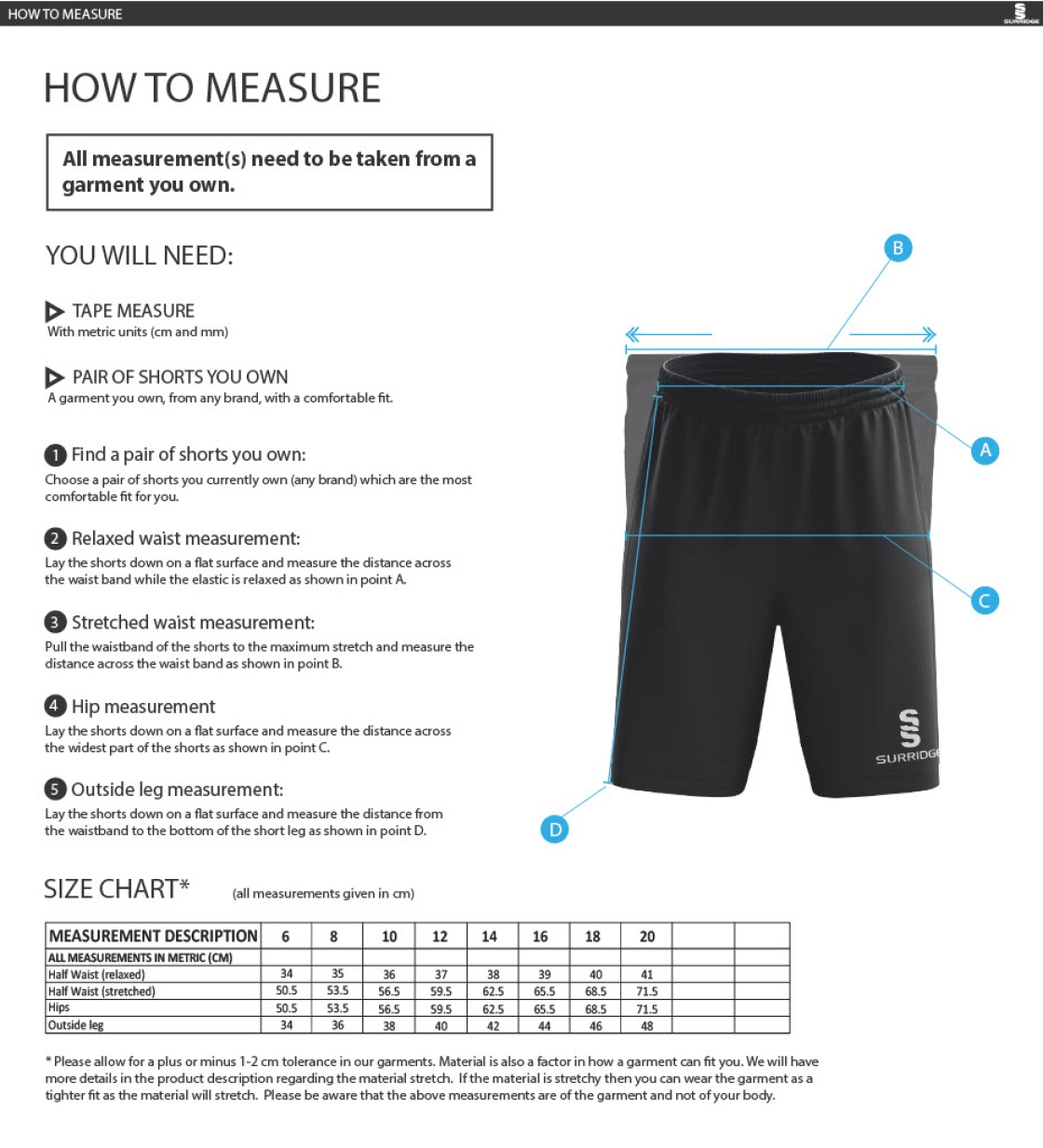 Upperthong CC - Ripstop Pocketed Shorts - Size Guide