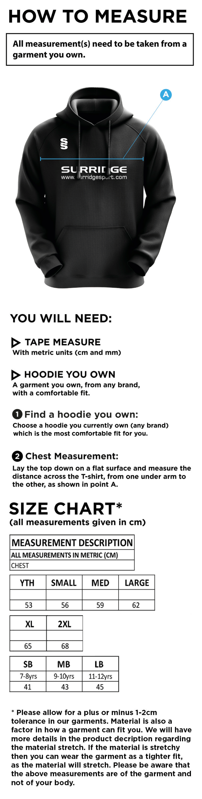 Upperthong CC - Blade Hoodie - Size Guide