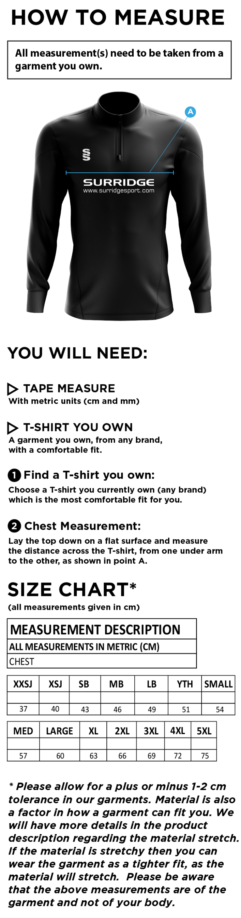 Upperthong CC - Blade Performance Top - Size Guide